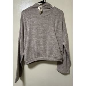 prAna Women's Unwind Lounge Hoodie Top Brown Gray Crop Knitted Oversized-Size S